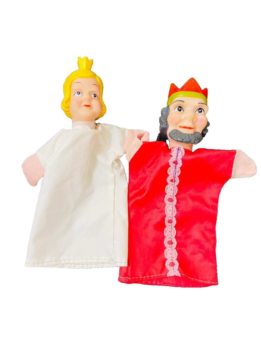 Vtg Mr Rogers Neighborhood King Friday Queen Sarah Hand Puppet Rubber Head